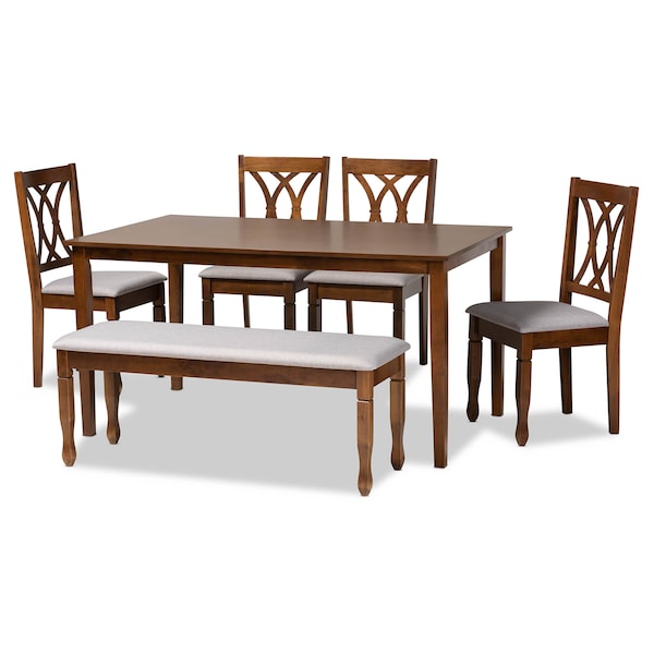 Baxton Studio Reneau Grey Upholstered and Walnut Wood 6-Piece Dining Set 173-9882-10923-10520 - main